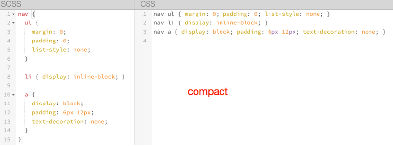 [Sass]紧凑输出方式 compact