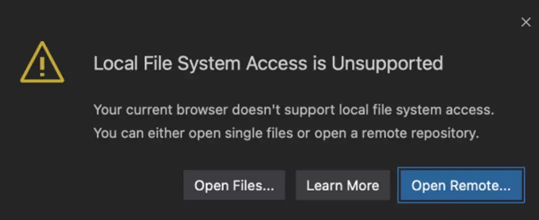 浏览器不支持本地文件系统 API,仍然可以通过浏览器上传和下载单个文件来打开它们