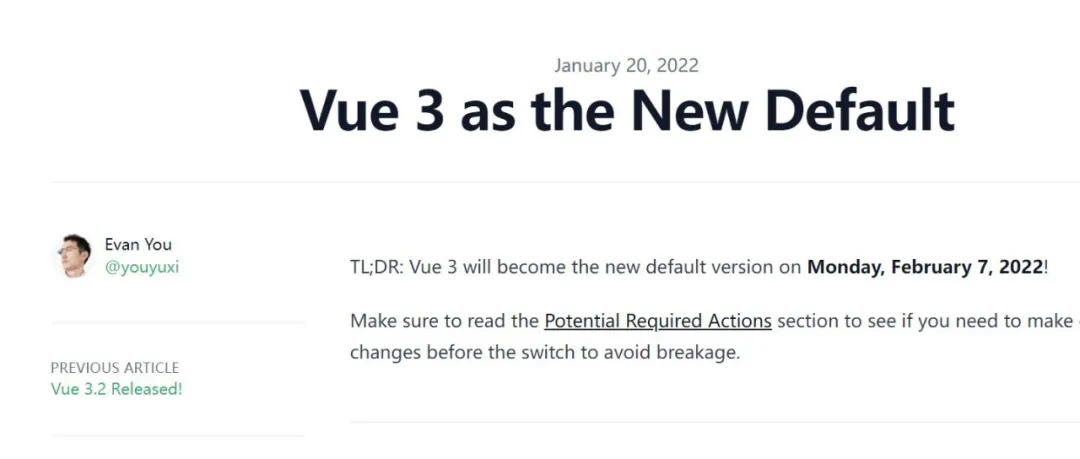 Vue 3 将成为新的默认版本