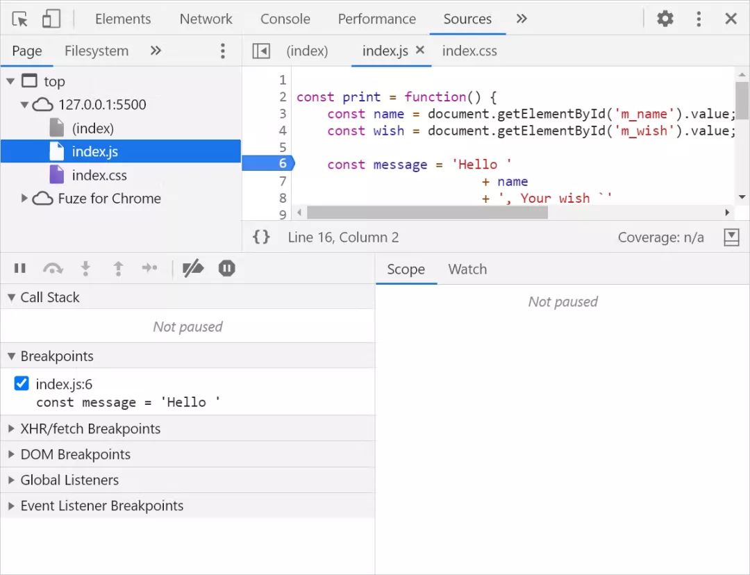 在代码行设置断点
