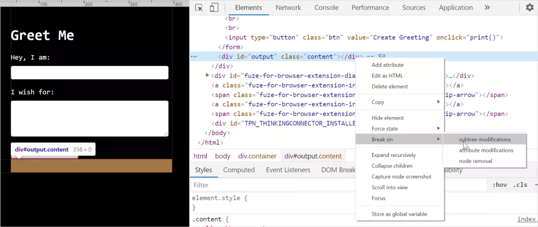 在 DOM 节点中设置断点