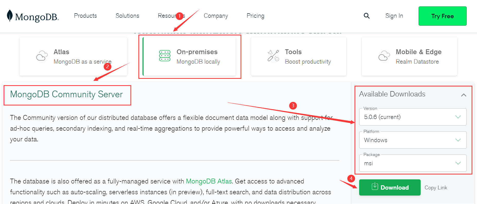 下载 Mongo 数据库并安装