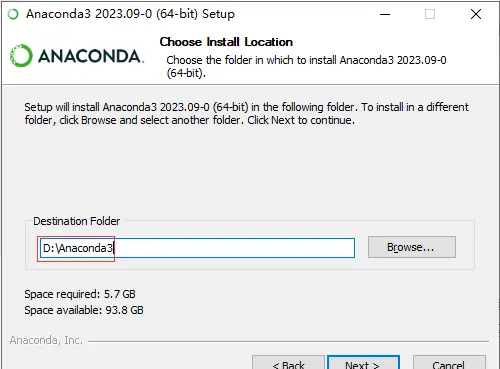 选择 Anaconda 的安装路径
