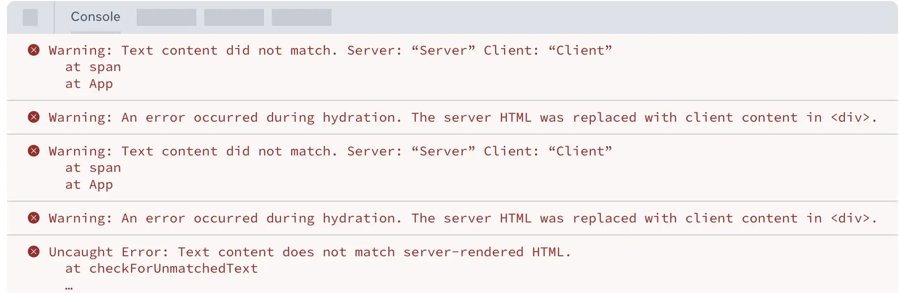 水合错误的差异