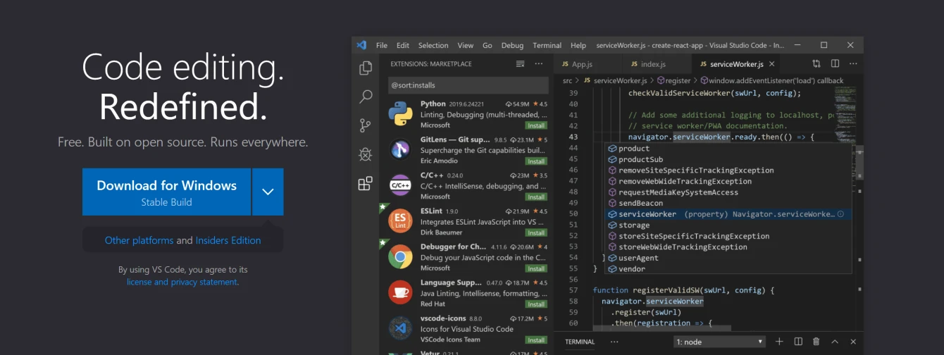 VSCode 官网首页,点击左侧的 Download 进行下载