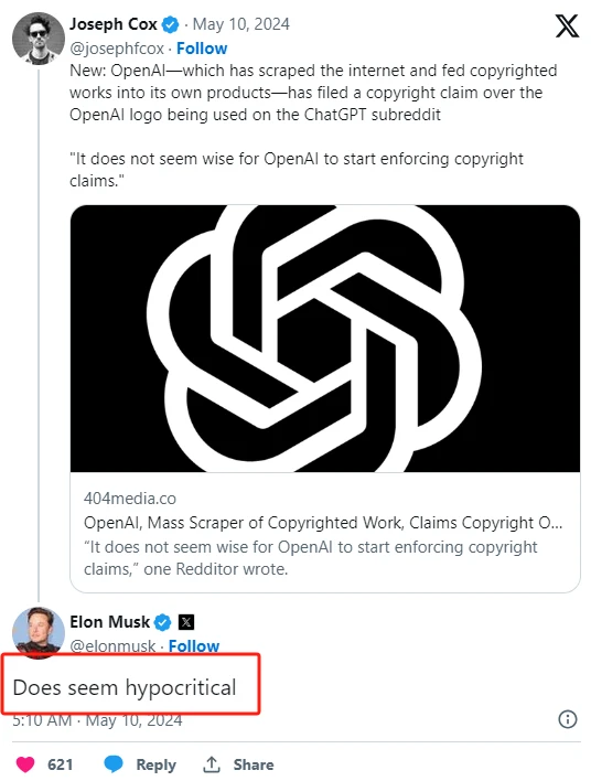 OpenAI 指控 Reddit 子版块使用 ChatGPT 的 logo 侵权 马斯克直怼:虚伪