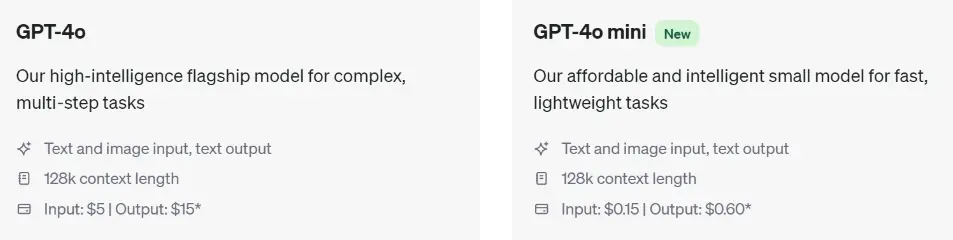 GPT-4o mini 的价位