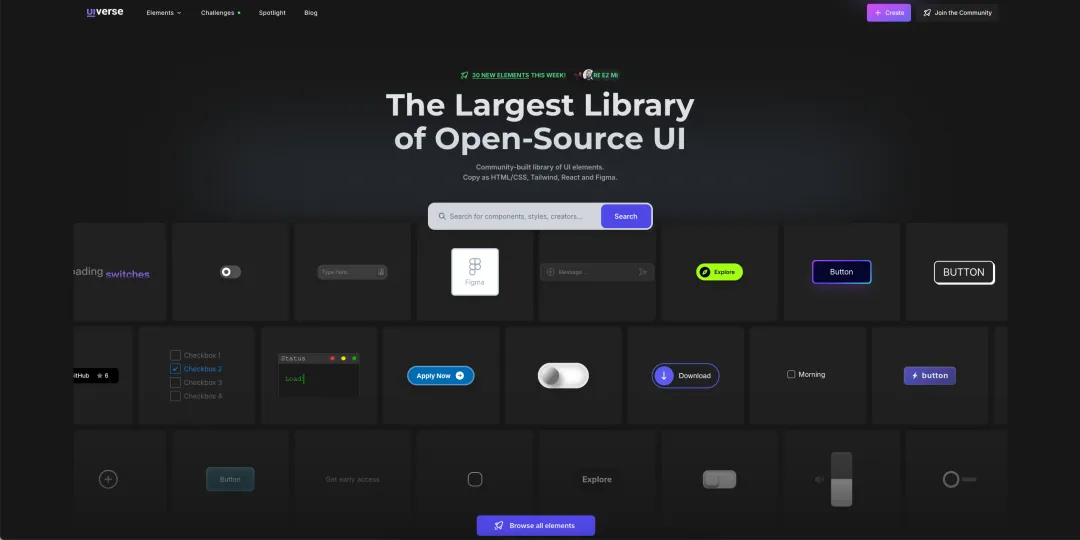 UI 组件元素的网站 ——Uiverse
