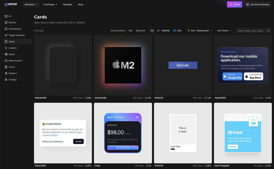 Uiverse 上卡片(Cards)