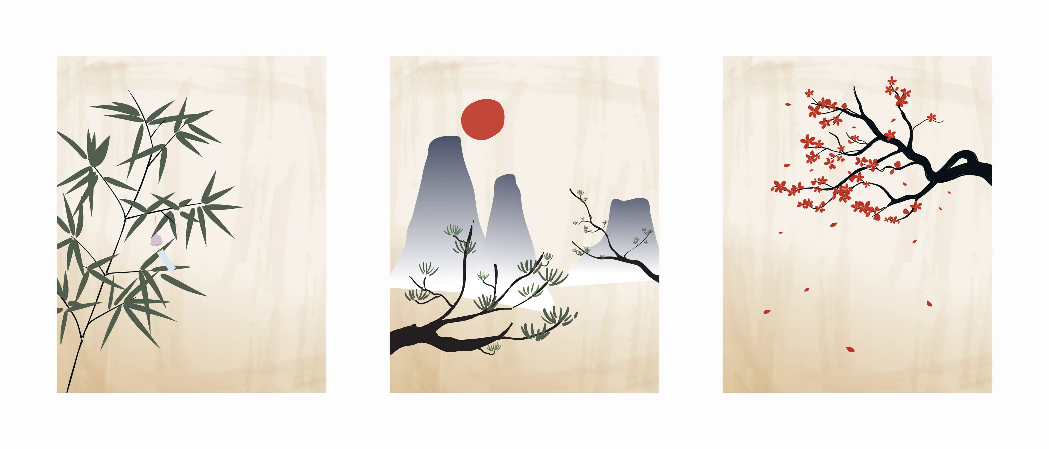 复古日式手绘海报背景合集矢量