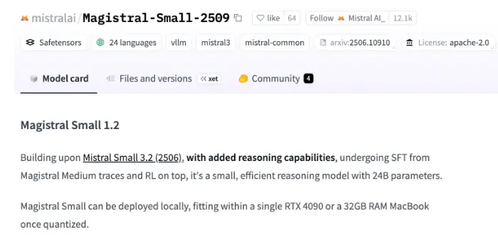 Mistral AI 发力开源领域:Magistral Small1.2 模型正式上线,24B 参数 + Apache2.0 许可引关注