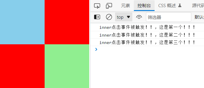点击 inner 会触发它的三个 onclick 事件