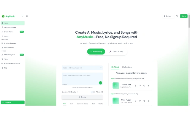 AnyMusic 由Minimax Music驱动的AI音乐生成平台