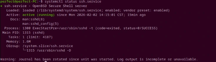 systemctl 检查 ssh 服务状态的截图